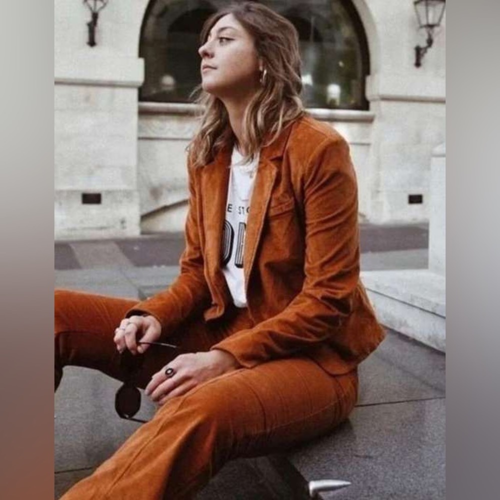 Vintage 90s Free People Heidi Brown Corduroy Retro Casual Blazer Fall Sz 4